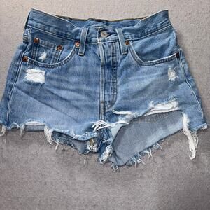 Levi's 501 High Rise Denim Shorts W24 Cut Offs Light Wash Distressed Jean Casual